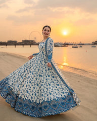 FAIZA SAQLAIN- 3PC DHANAK EMBROIDERED FROCK WITH KHADDI NET EMBROIDERED DUPATTA AND TROUSER-ADR-5069