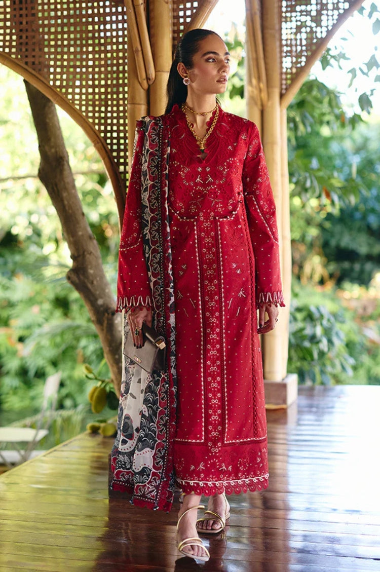 SUFFUSE-3PC LAWN EMBROIDERED SHIRT WITH CHIFFON PRINT DUPATTA AND EMB TROUSER-ADR-4810
