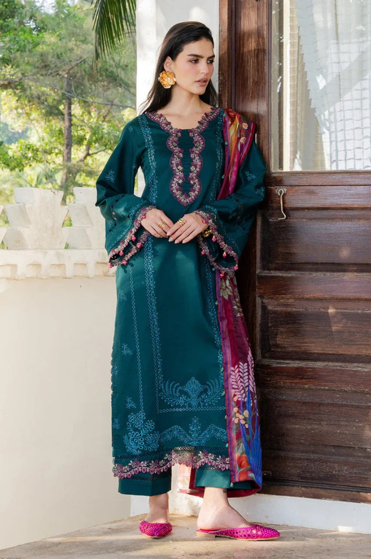 IZEL-3PC LAWN EMBROIDERED SHIRT WITH CHIFFON PRINTED DUPATTA AND TROUSER-ADR-4841