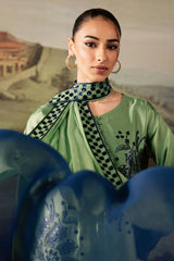 NUREH-3PC SHAMOZE SILK PRINTED EMB SHIRT WITH SOFT SILK PRINTED EMB DUPATTA AND TROUSER-ADR-1736