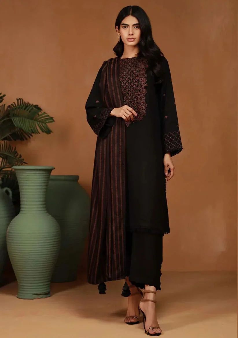 ZARASHAHJAHAN- 3PC DHANAK EMBROIDERED SHIRT WITH WOOL PRINT SHAWL & TROUSER-ADR-3118