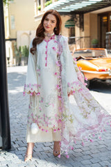 JADE-3PC LAWN CHIKEANKARI EMBROIDERED SHIRT WITH CHIFOON PRINTED DUPATTA AND TROUSER-ADR-4764