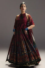 ZARA SHAH JAHAN-3PC DIGITAL PRINTED FROCK WITH SILK PRINTED DUPATTA & DYED TROUSER-ADR-076