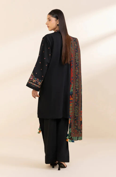 SAPPHIRE-3PC DHANAK EMBROIDERED SHIRT WITH COURTRAI PRINTED SHAWL & TROUSER-ADR-4242