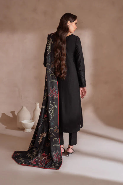IZNIK-3PC DHANAK EMBROIDERED SHIRT WITH DHANAK EMBROIDERED SHAWL & TROUSER-ADR-3407