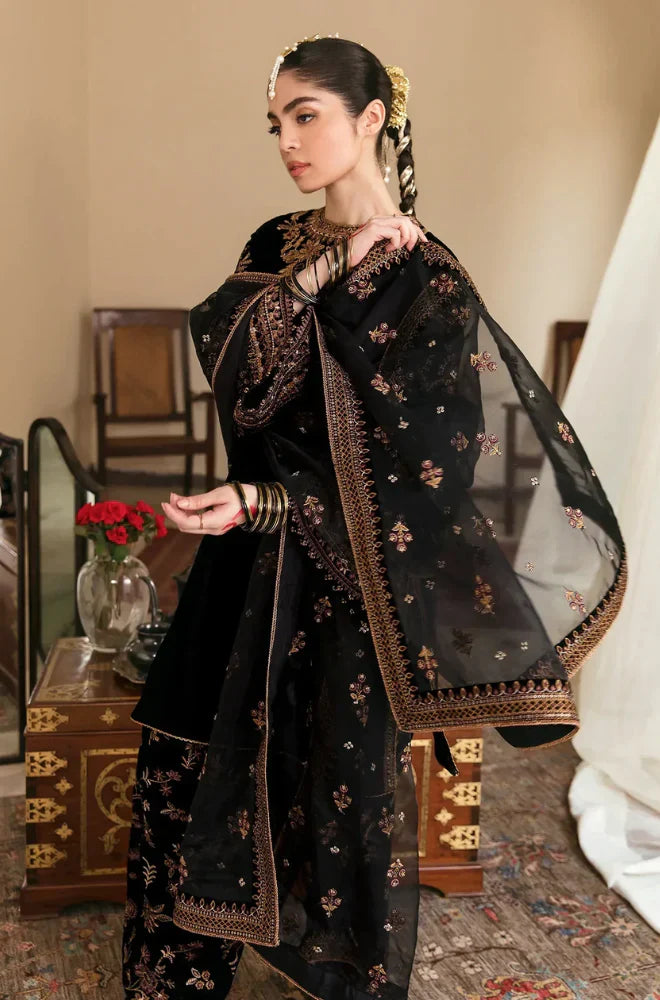 ASIM JOFA-VELVET 3PC- EMBROIDERED WORK SHIRT WITH ORGANZA HEAVY EMBROIDERED DUPATTA -ADR-D-12- MICRO 9000 VELVET