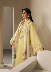 ELAF-3PC DHANAK EMBROIDERED SHIRT WITH COUTRAI PRINTED SHAWL AND TROUSER-ADR-5221