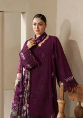 ELAF-3PC DHANAK EMBROIDERED SHIRT WITH COUTRAI PRINTED SHAWL AND TROUSER-ADR-5253