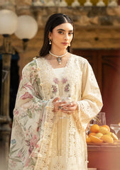 ELAF-3PC LAWN CHIKANKARI EMBROIDERED SHIRT WITH CHIFFON PRINTED DUPATTA AND TROUSER-ADR-4771