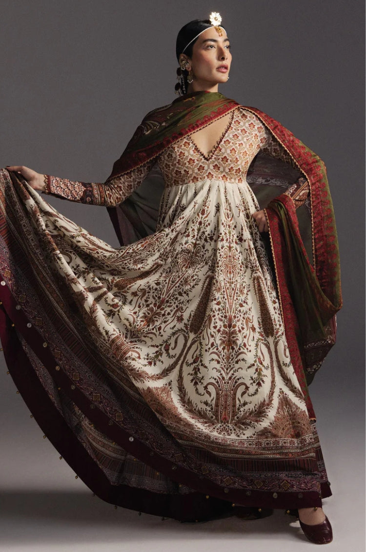 ZARA SHAH JAHAN-3PC DIGITAL PRINTED FROCK WITH SILK PRINTED DUPATTA & DYED TROUSER-ADR-068
