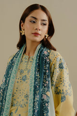 ZARASHAHJAHAN-3PC DHANAK EMBROIDERED SHIRT WITH COURTRAI WOOL PRINTED SHAWL AND TROUSER-ADR-4066