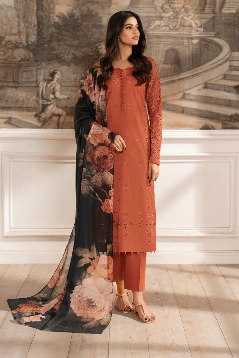 IZNIK-3PC LAWN LASERCUT EMBROIDERED SHIRT WITH MONARK PRINT DUPATTA AND TROUSER ADR-3751