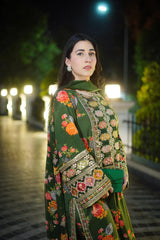 BAROQUE-3PC SHAMOZE SILK PRINTED EMBROIDERED SHIRT WITH SOFT SILK PRINTED EMB DUPATTA & PRINTED TROUSER-ADR-1739