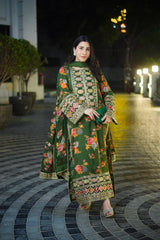 BAROQUE-3PC SHAMOZE SILK PRINTED EMBROIDERED SHIRT WITH SOFT SILK PRINTED EMB DUPATTA & PRINTED TROUSER-ADR-1739