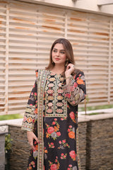 BAROQUE-3PC SHAMOZE SILK PRINTED EMBROIDERED SHIRT WITH SOFT SILK PRINTED EMB DUPATTA & PRINTED TROUSER ADR-1705