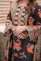 BAROQUE-3PC SHAMOZE SILK PRINTED EMBROIDERED SHIRT WITH SOFT SILK PRINTED EMB DUPATTA & PRINTED TROUSER ADR-1705