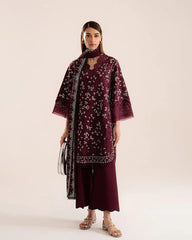 SAPPHIRE-3PC LAWN LASER WORK EMBROIDERED SHIRT WITH KHADDI NET EMBROIDERED DUPATTA AND TROUSER-ADR-4666