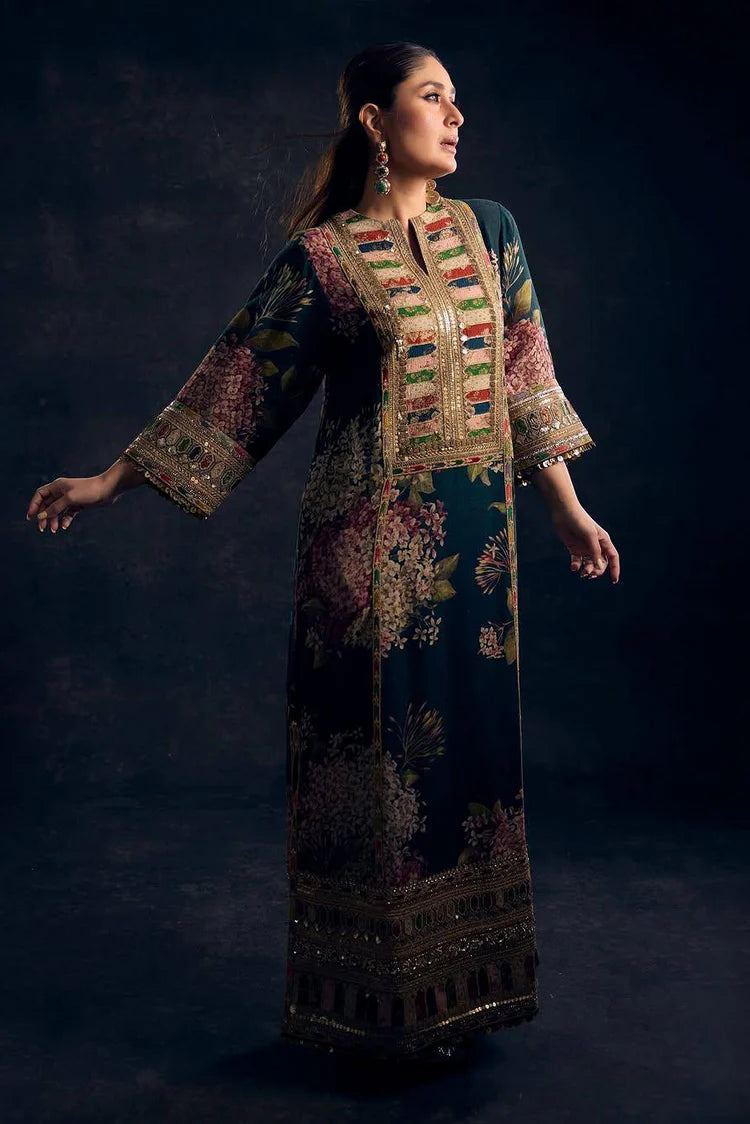 MARIA.B-2PC SHAMOZE SILK PRINTED EMBROIDERED SHIRT & PRINTED EMB SLEEVES-ADR-1734