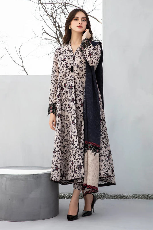 BAROUQE-3PC KHADDAR PRINTED SHIRT WITH KHADDAR PRINT DUPATTA AND PRINT TROUSER-ADR-2560