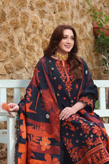 ASIM JOFA-3PC DHANAK EMBROIDRED SHIRT WITH COURTRAI PRINTED SHAWL AND TROUSER-ADR-