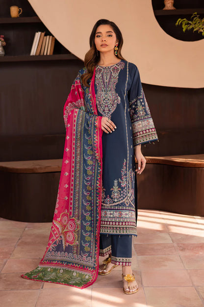 BATIK-3PC DHANAK SEQUENCE EMBROIDERED SHIRT WITH COUTRAI PRINTED SHAWL & DHANAK EMB TOUSER-ADR-4183