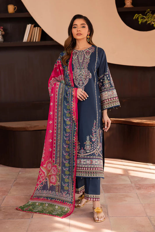 BATIK-3PC DHANAK SEQUENCE EMBROIDERED SHIRT WITH COUTRAI PRINTED SHAWL & DHANAK EMB TOUSER-ADR-4183