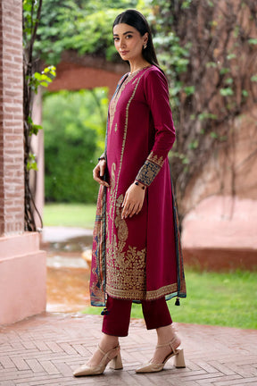 JAZMIN- 3PC DHANAK EMBROIDERED SHIRT WITH WOOL PRINT SHAWL AND TROUSER-ADR-3305-B