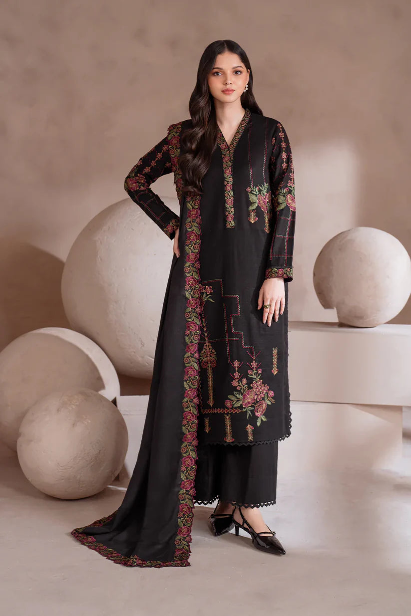 IZNIK-3PC DHANAK EMBROIDERED SHIRT WITH DHANAK EMBROIDERED SHAWL & TROUSER-ADR-3408