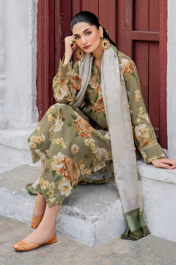 BAROUQE-3PC KARANDI PRINTED SHIRT WITH KARANDI PRINTED DUPATTA AND TROUSER-ADR-2579