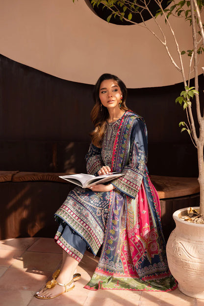 BATIK-3PC DHANAK SEQUENCE EMBROIDERED SHIRT WITH COUTRAI PRINTED SHAWL & DHANAK EMB TOUSER-ADR-4183