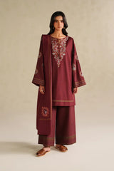 IZNIK-3PC DHANAK EMBROIDERED SHIRT WITH DHANAK EMBROIDERED SHAWL AND EMB TROUSER -ADR-5164