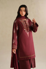 IZNIK-3PC DHANAK EMBROIDERED SHIRT WITH DHANAK EMBROIDERED SHAWL AND EMB TROUSER -ADR-5164