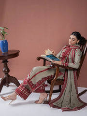 ASIM JOFA-3PC DHANAK EMBROIDERED SHIRT WITH DHANAK EMBROIDERED SHAWL AND EMB TROUSER-ADR-4001