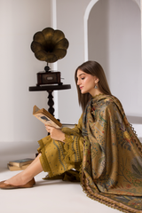 SOBIA NAZIR-3PC DHANAK EMBROIDERED SHIRT WITH COURTRAI WOOL PRINTED SHAWL AND TROUSER-ADR-5275