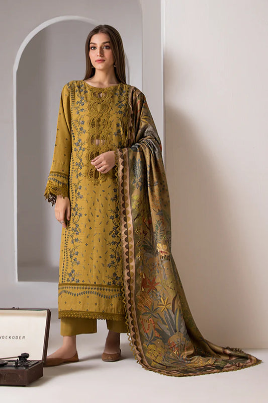 SOBIA NAZIR- 3PC DHANAK EMBROIDERED SHIRT WITH WOOL PRINT SHAWL AND TROUSER-ADR-4008