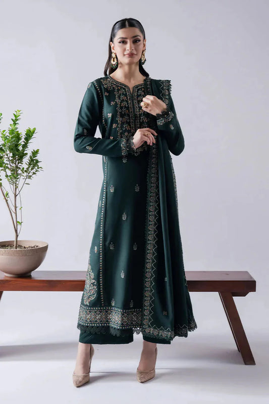 ASIM JOFA-3PC DHANAK EMBROIDERED SHIRT WITH DHANAK EMBROIDERED SHAWL & TROUSER-ADR-