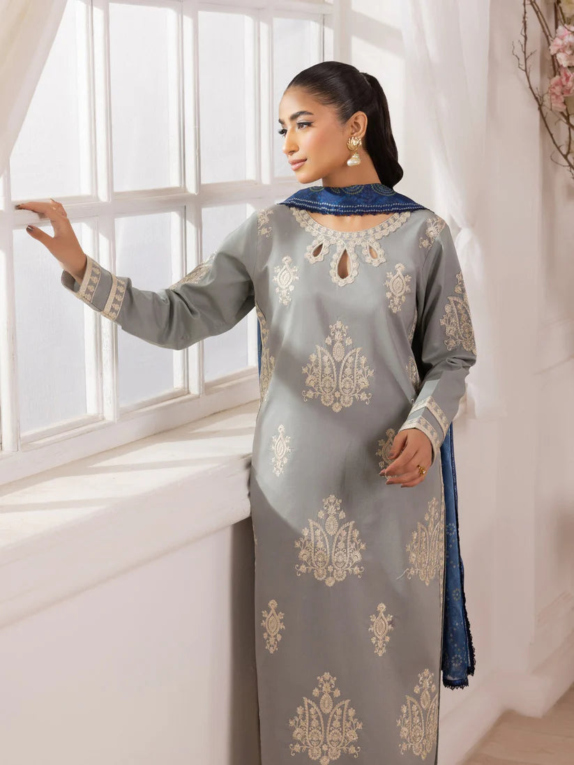 MOHAGNI-3PC LAWN EMBROIDERED SHIRT WITH MONARK PRINTED DUPATTA AND TROUSER-ADR-3741