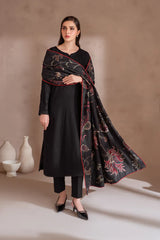 IZNIK-3PC DHANAK EMBROIDERED SHIRT WITH DHANAK EMBROIDERED SHAWL & TROUSER-ADR-3407