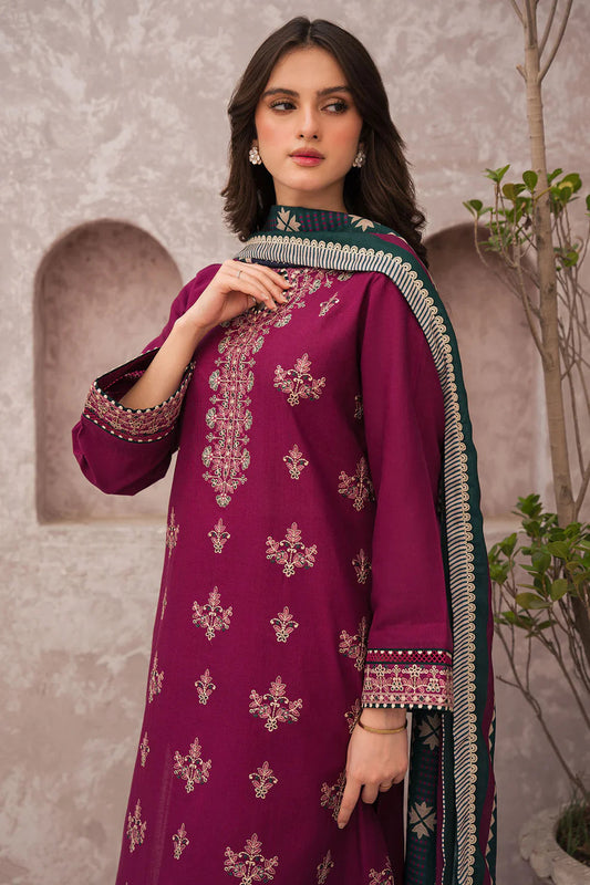 JAZMIN 3PC LAWN EMBROIDERED SHIRT WITH MONARK PRINT DUAPATTA-ADR- 3505