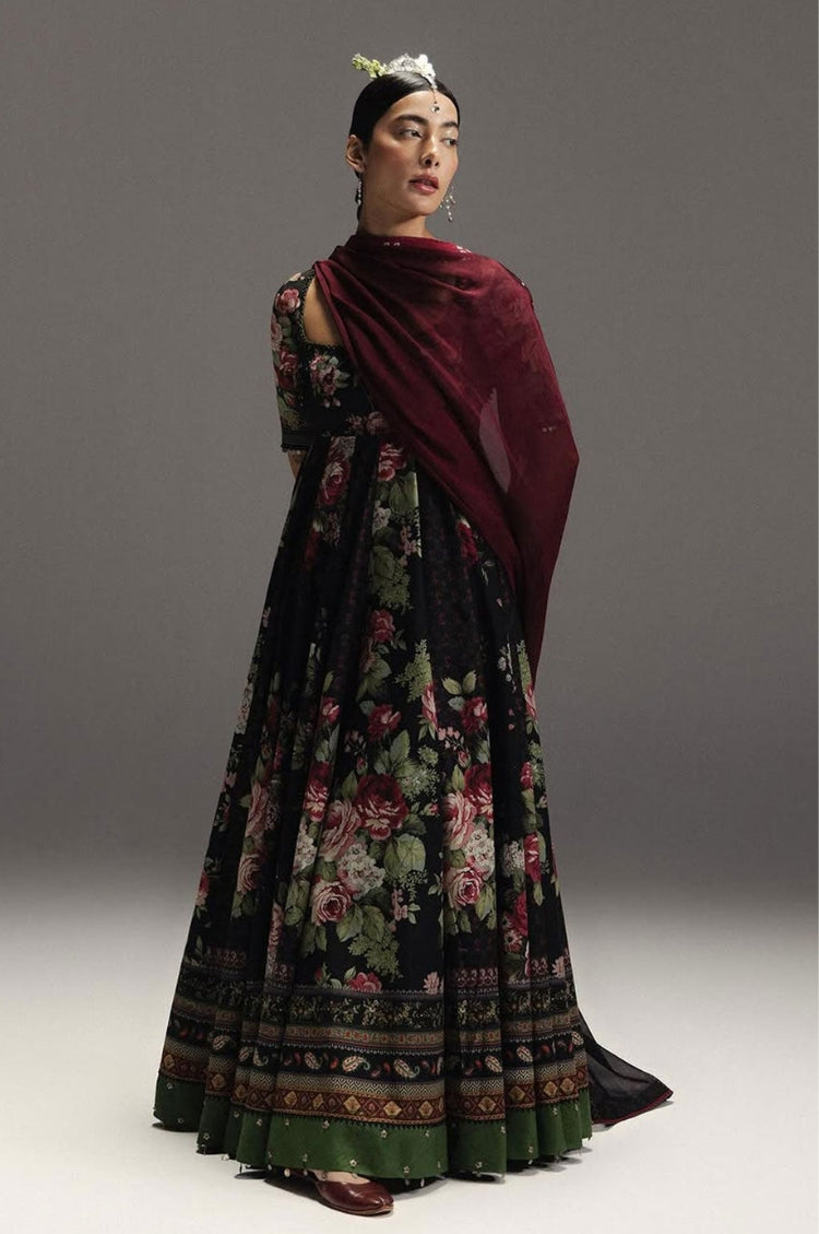 ZARA SHAH JAHAN-3PC DIGITAL PRINTED FROCK WITH SILK PRINTED DUPATTA & DYED TROUSER-ADR-