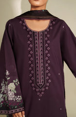 SERAN-3PC DHANAK EMBROIDERED SHIRT WITH COURTRAI PRINTED SHAWL & TROUSER-ADR-4317