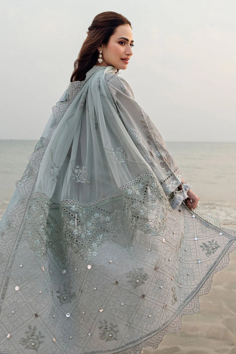 NUREH-3PC LAWN LASER EMBROIDERED SHIRT WITH MONARK EMBROIDERED DUPATTA-3691