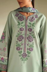 SERAN-3PC DHANAK EMBROIDERED SHIRT WITH COURTRAI PRINTED SHAWL & TROUSER-ADR-4322