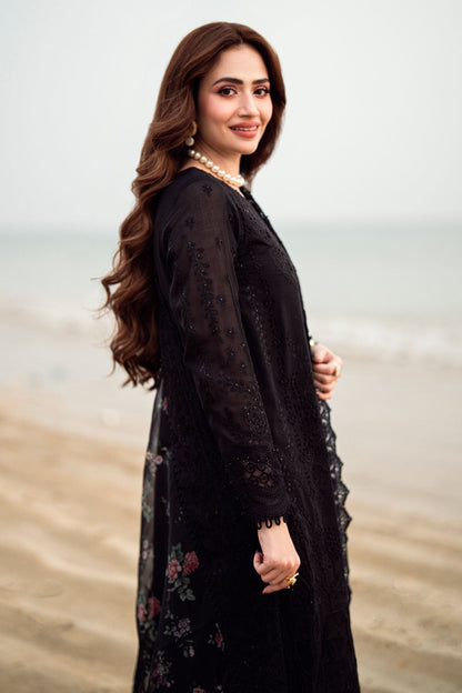 NUREH-3PC LAWN CHIKENKARI LASER EMBROIDERED SHIRT WITH ORGANZA EMBROIDERED PRINT DUPATTA-3667-EID FESTIVE