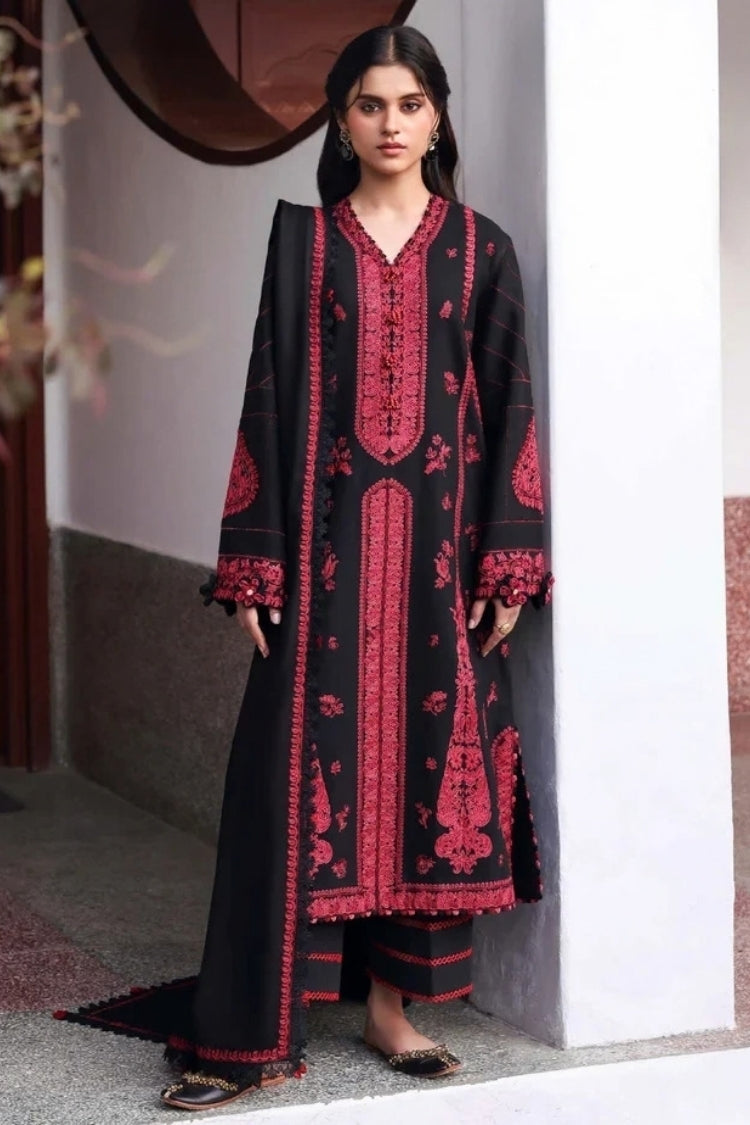 REPUBLIC WOMENSWEAR-3PC DHANAK EMBROIDERED SHIRT WITH DHANAK EMBROIDERED SHAWL AND EMB TROUSER-ADR-5233