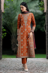 JAZMIN-3PC DHANAK EMBROIDERED SHIRT WITH COURTRAI PRINTED SHAWL AND TROUSER-ADR-4012