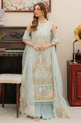 MAHNUR-3PC LAWN CHIKANKAARI EMBROIDERED SHIRT WITH KHAADI NET EMBROIDERED DUPATTA AND TROUSER -ADR-4749