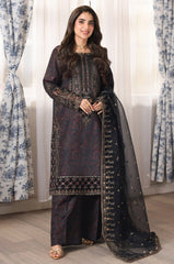 MOHAGNI-3PC LAWN PRINTED EMBROIDERED SHIRT WITH ORGANZA EMBROIDERED DUPATTA AND PRINT TROUSER-ADR-009
