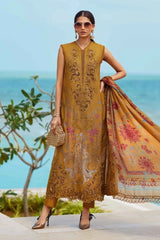 MARIA.B-3PC DHANAK EMBROIDERED SHIRT WITH COUTRAI PRINTED SHAWL AND TROUSER-ADR-5216