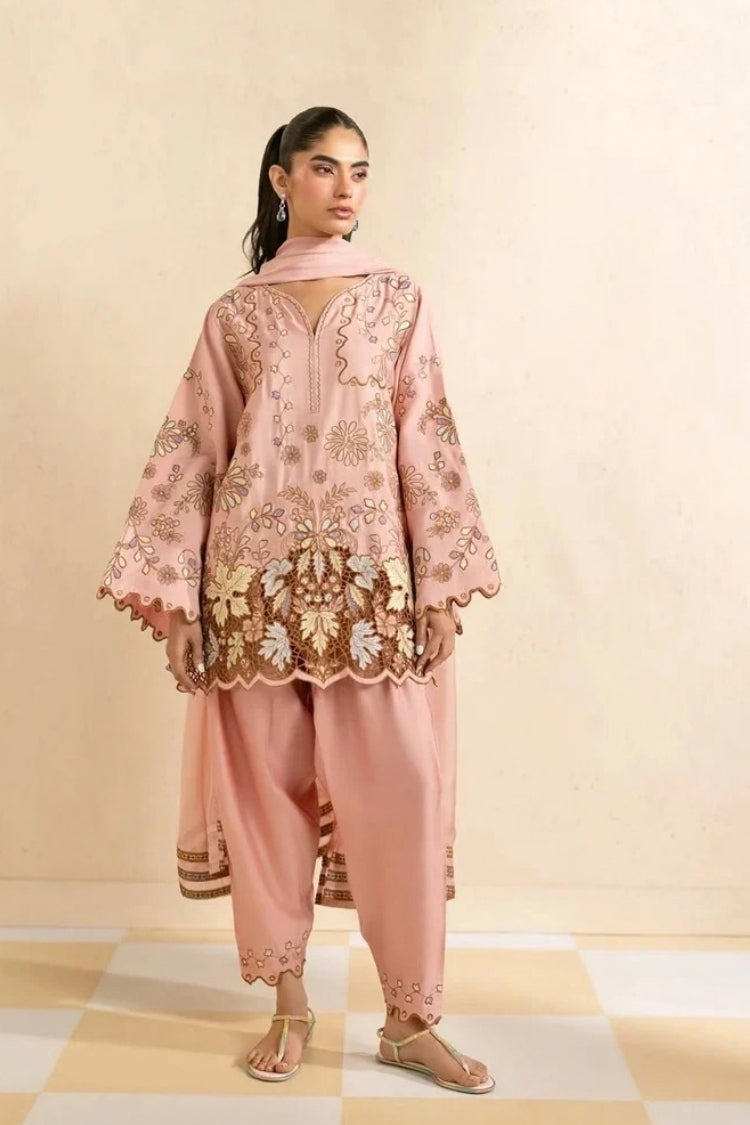 SAPPHIRE-3PC DHANAK EMBROIDERED SHIRT WITH DHANAK EMBROIDERED SHAWL AND TROUSER-ADR-5298